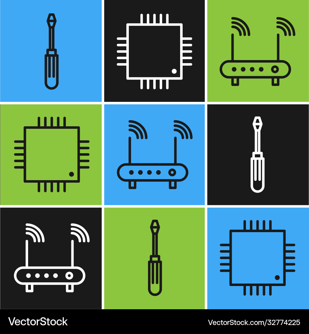 Set line screwdriver router and wi-fi signal Set line screwdriver router and wi-fi signal vector image