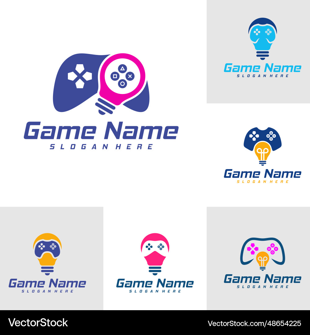 Set of bulb game logo template joystick design Set of bulb game logo template joystick design Vector Image