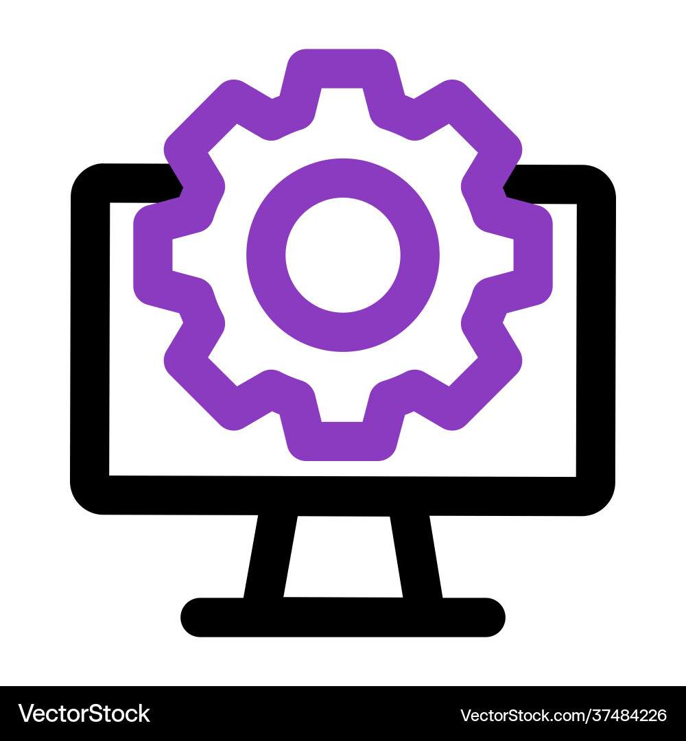 Computer icon with setting outline Computer icon with setting outline vector image
