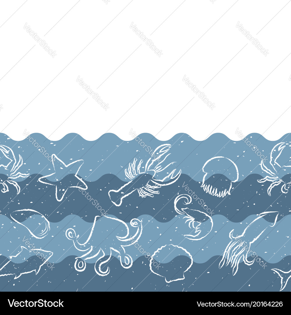 Horizontal repeating pattern with seafood products vector image
