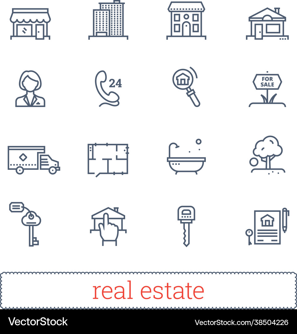 Immobilien Mieten kaufen Realty Linear Icons Immobilien Mieten kaufen Realty Linear Icons vektorbild