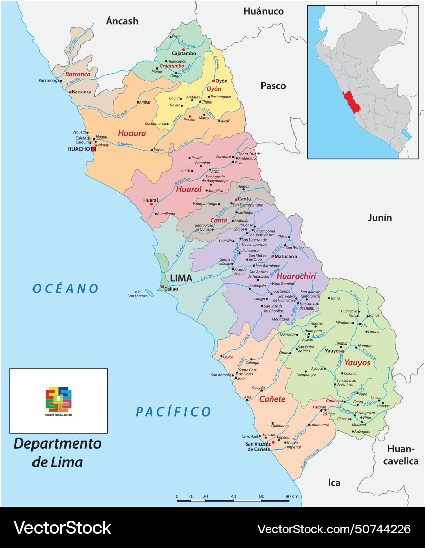 Lima Region Administrative Map Vector Image