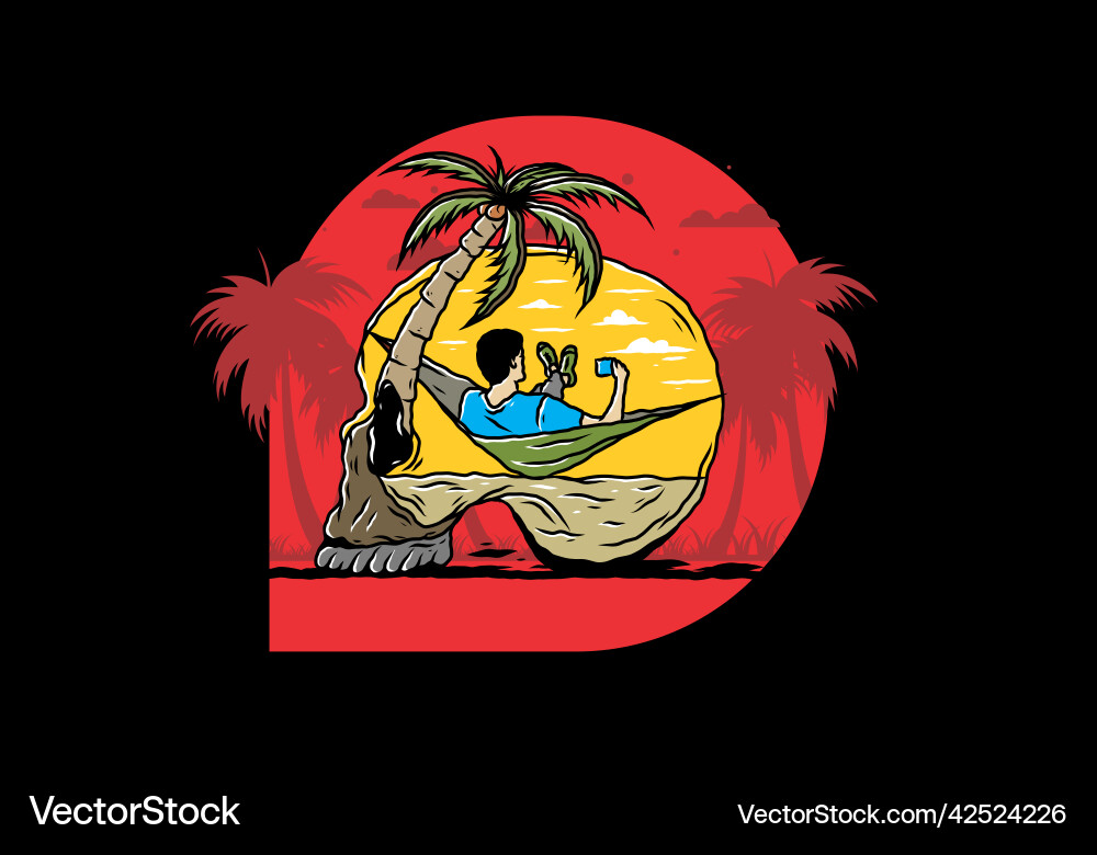 Man on hammock in skull shape Man on hammock in skull shape vector image
