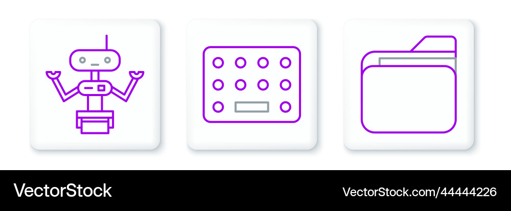Set line document folder robot and pills Vector Image