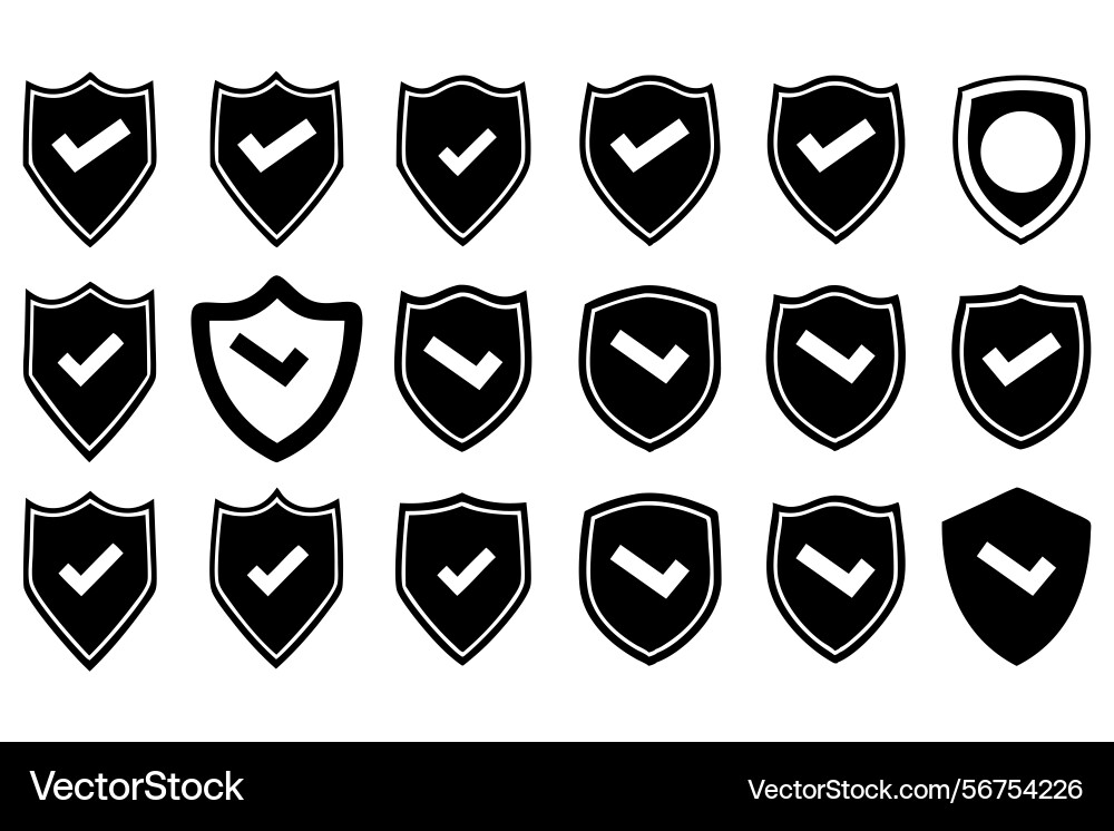 Set of shield icons with checkmarks Vector Image