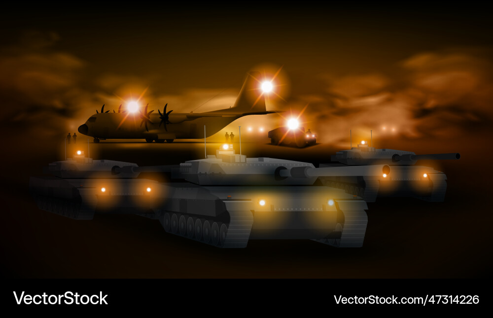 Silhouette of military tanks plane and army suv Silhouette of military tanks plane and army suv vector image