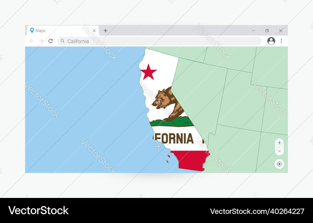 Browser window with map of california searching vector image