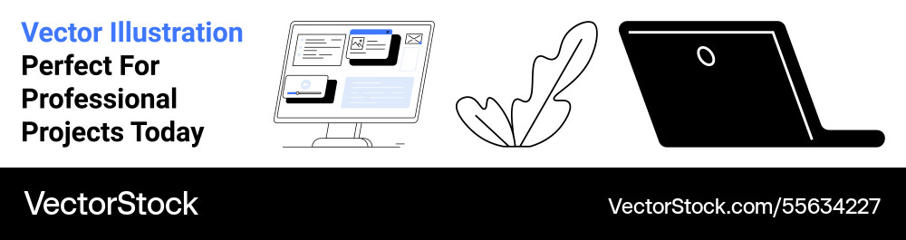 Desktop computer with open browsers abstract leaf Desktop computer with open browsers abstract leaf vector image