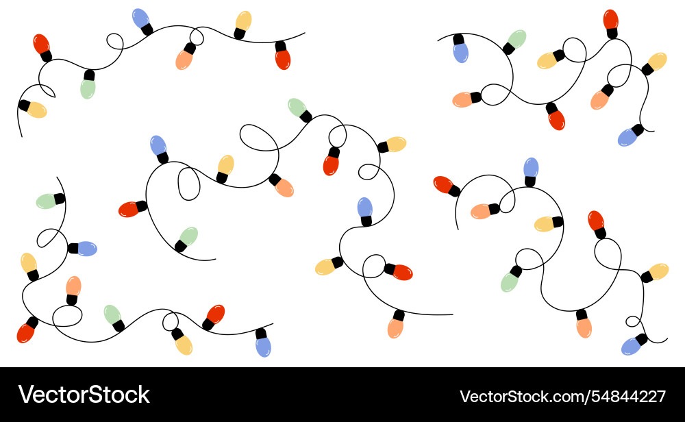 Garland lights curvy strings set Vector Image