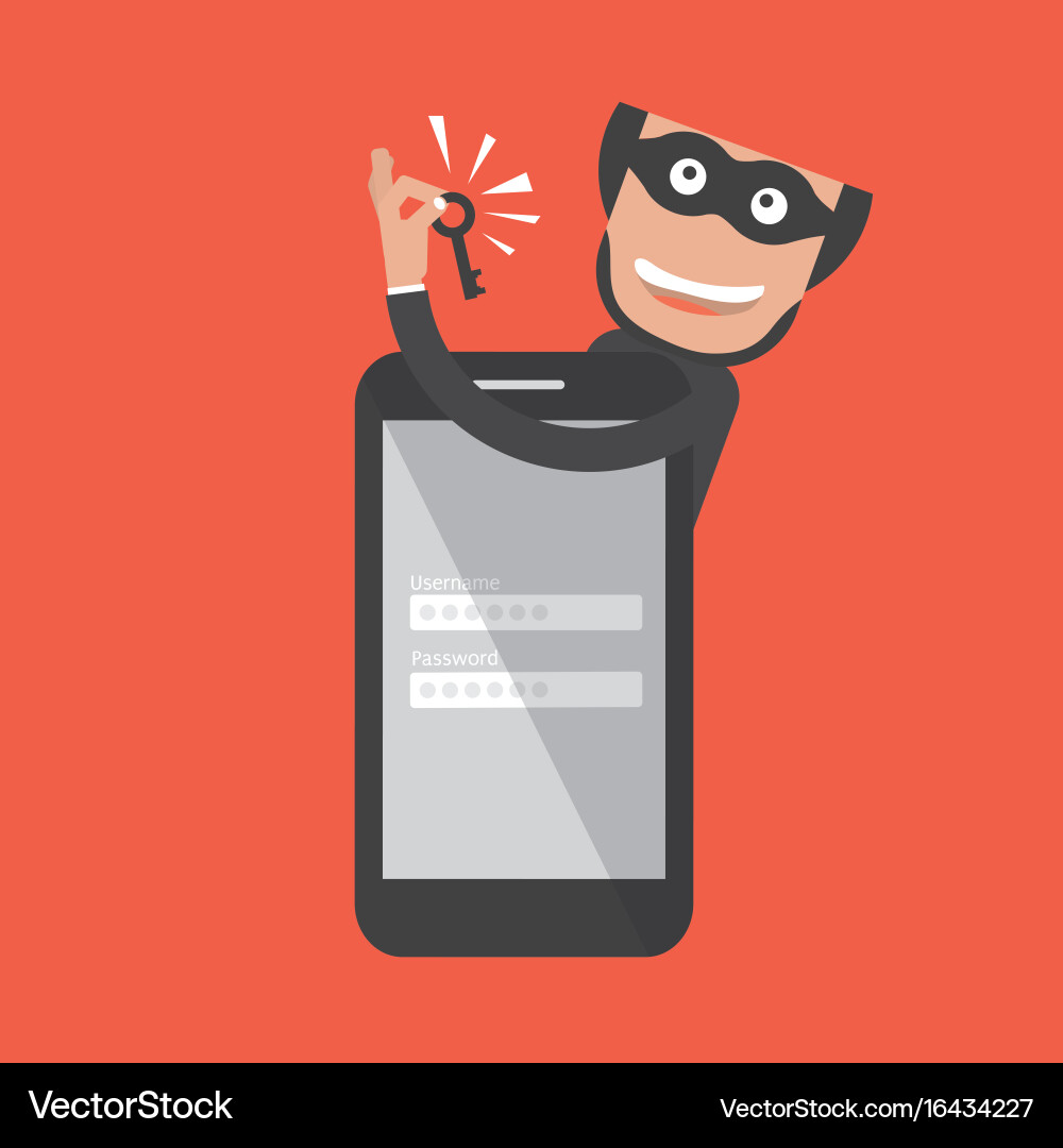 Hacker breaks into smartphone data theft vector image