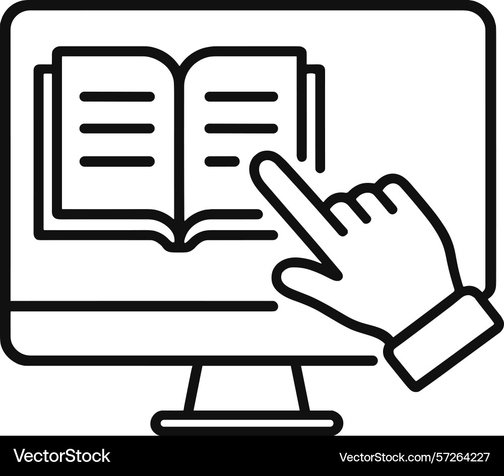 Hand pointing at an open book displayed Hand pointing at an open book displayed vector image