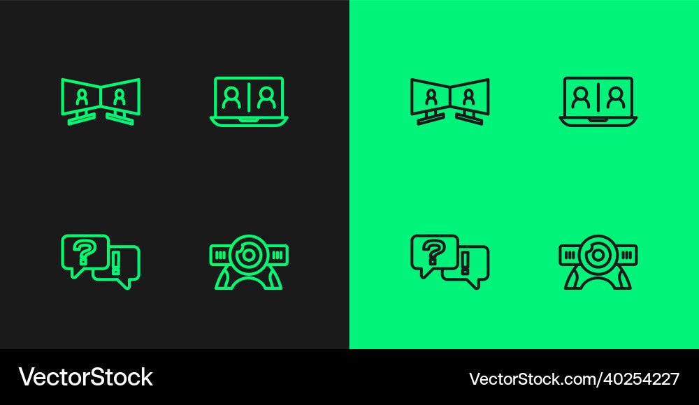 Set line web camera question and answer video Set line web camera question and answer video vector image