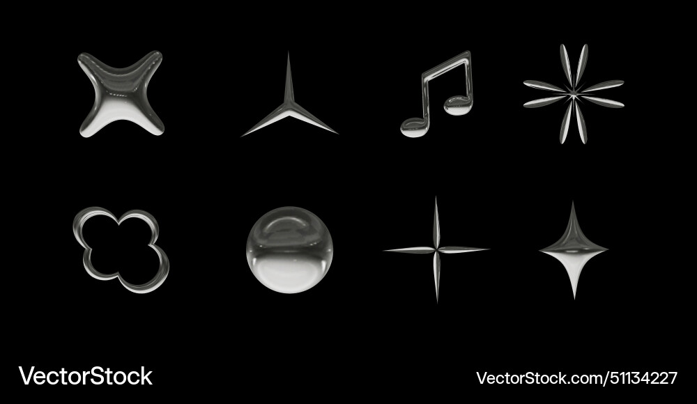 Set of 3d icons with chrome effect in y2k style Set of 3d icons with chrome effect in y2k style vector image