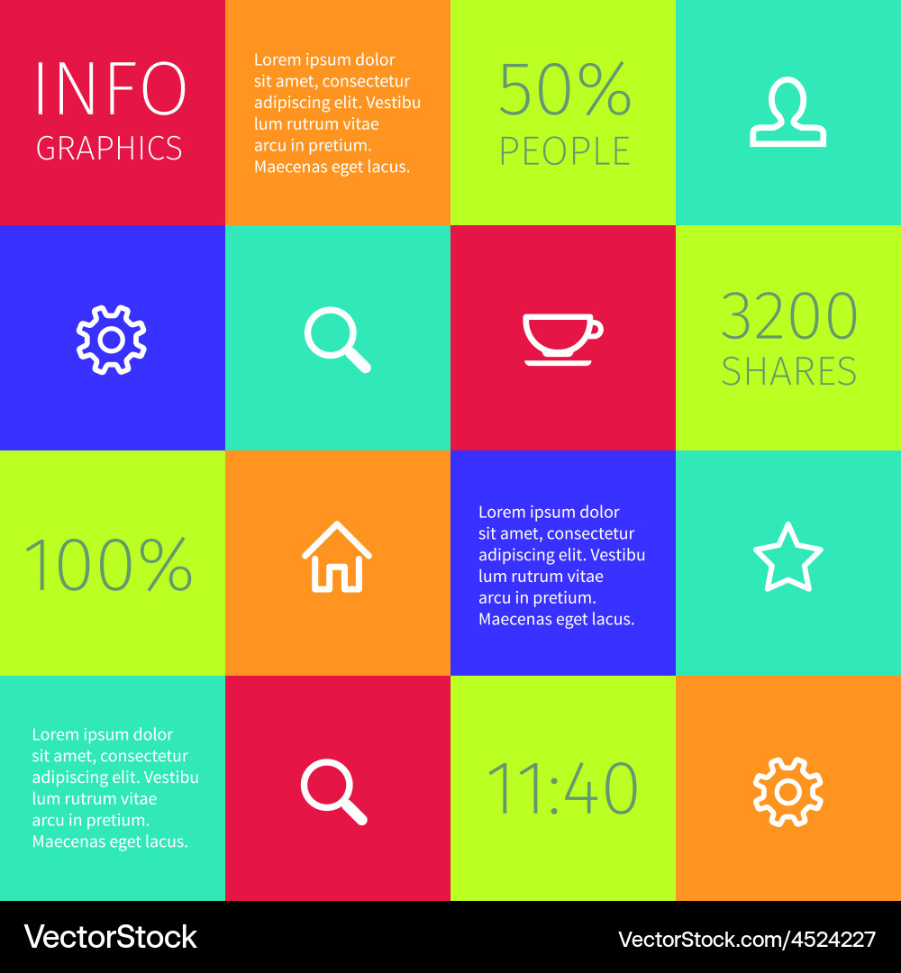 Simple icons on colorful square boxes vector image