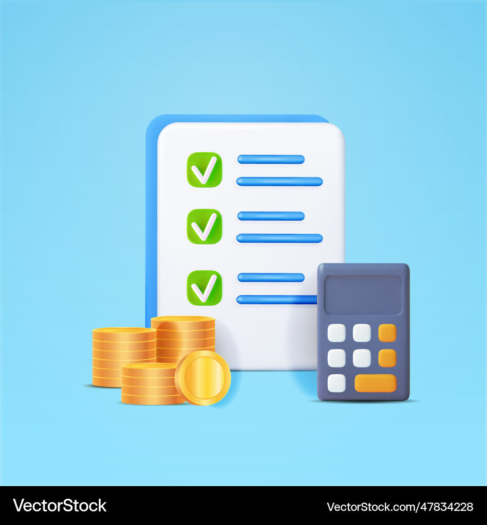 3d document sheet with checklist checkbox check 3d document sheet with checklist checkbox check vector image