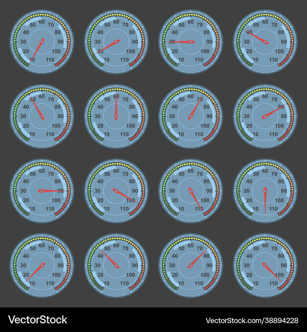A set dials with temperature readings from 0 A set dials with temperature readings from 0 vector image
