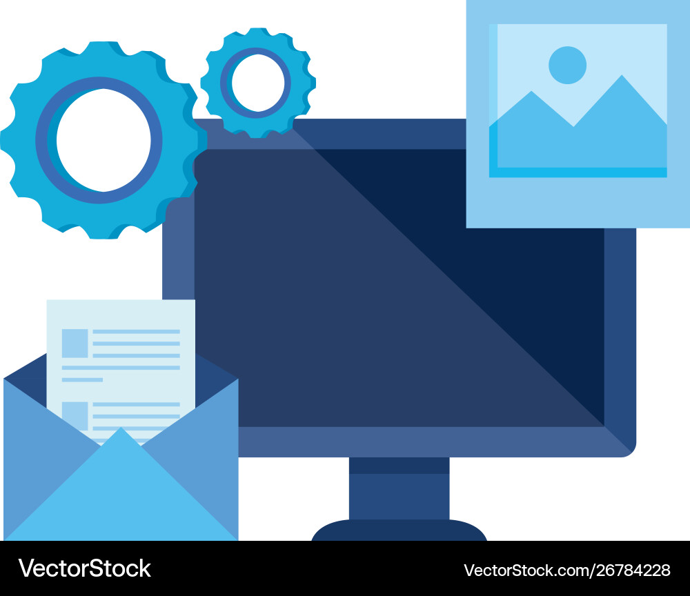 Desktop computer with envelope mail vector image