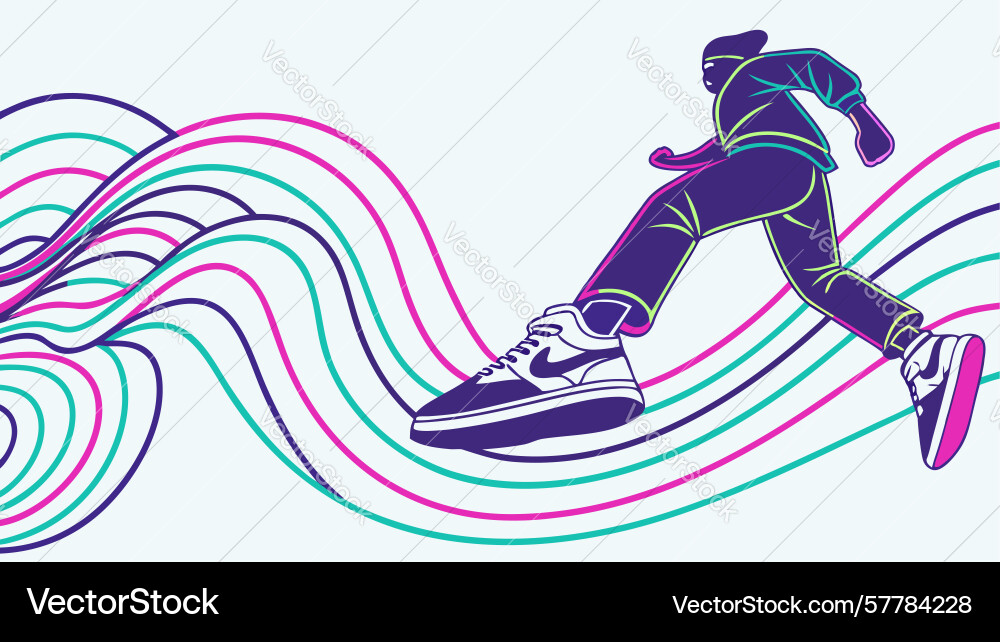 Energetic person running on dynamic wavy lines Vector Image