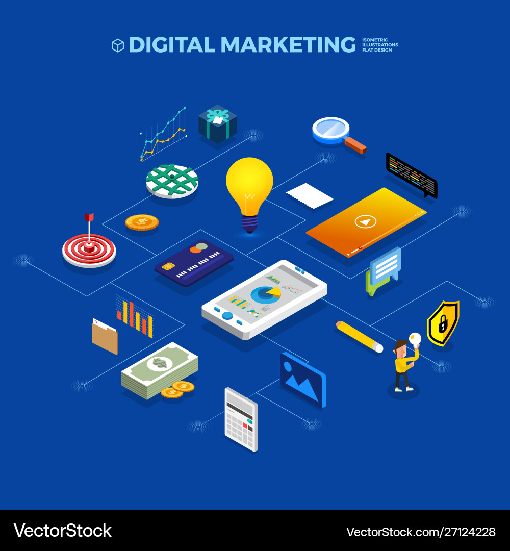 Flat design concept isometric object connecting Flat design concept isometric object connecting Vector Image