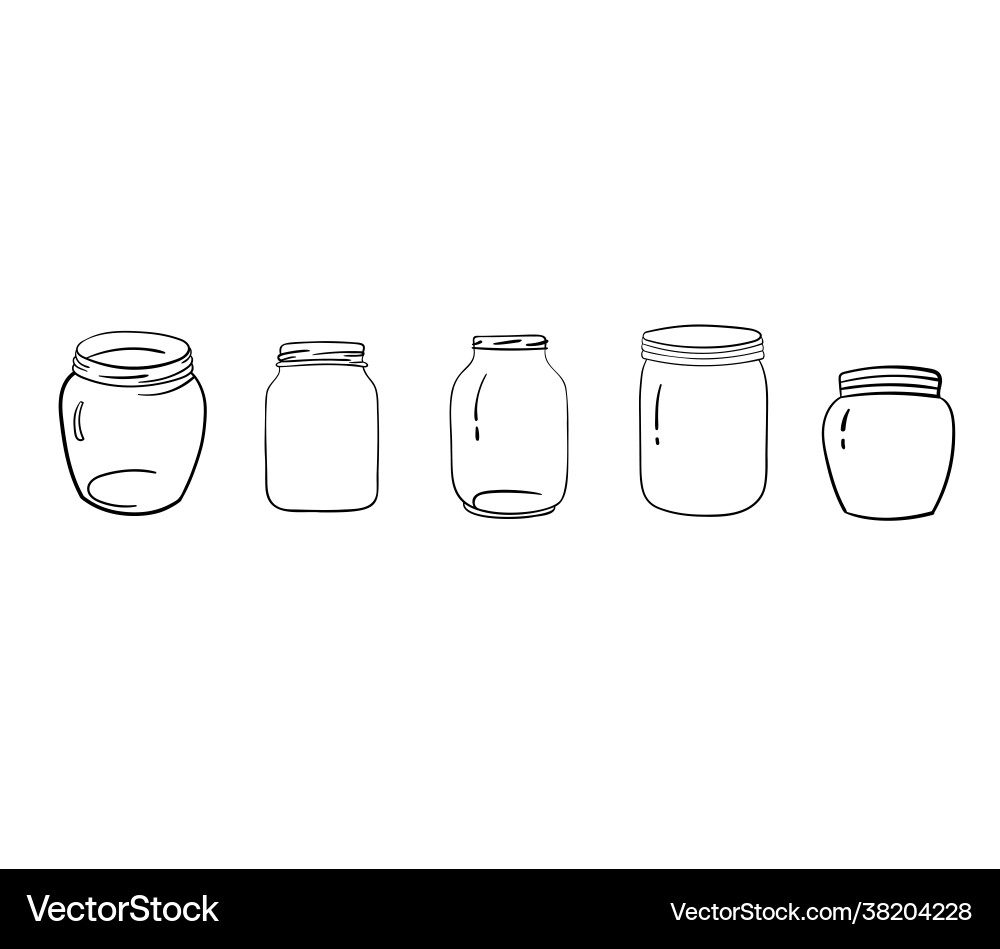 Glass empty jars without lids set transparent Glass empty jars without lids set transparent vector image