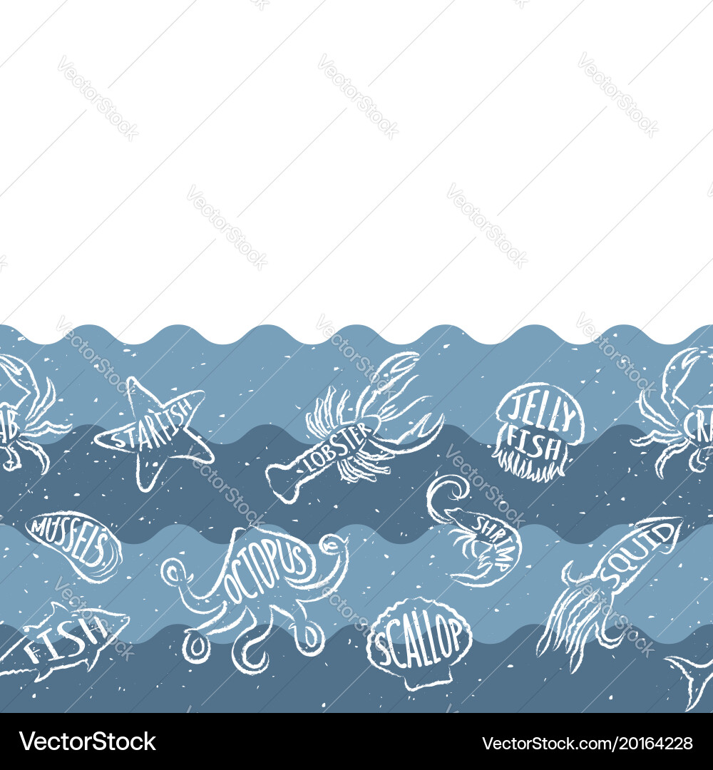 Horizontal repeating pattern with seafood products vector image
