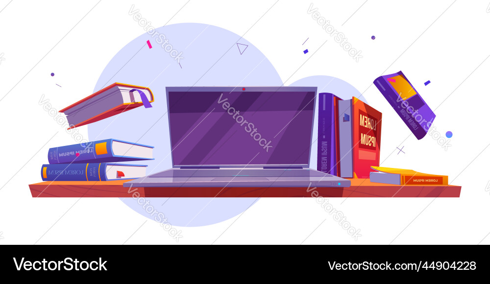 Laptop auf dem Schreibtisch mit Büchern rund um die Online-Ausbildung Laptop auf dem Schreibtisch mit Büchern rund um die Online-Ausbildung Vektorbild