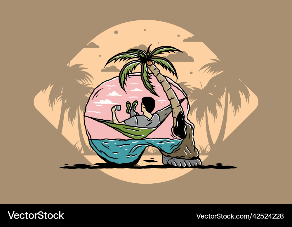 Man on hammock in skull shape vector image