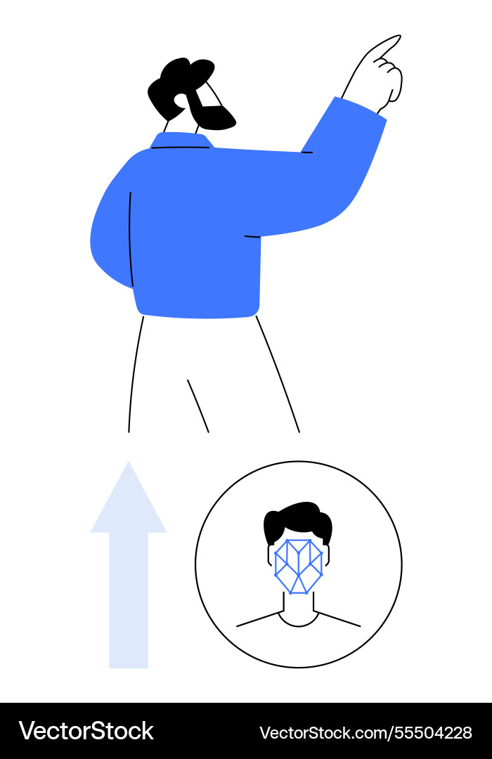 Man pointing upward with facial recognition Man pointing upward with facial recognition vector image
