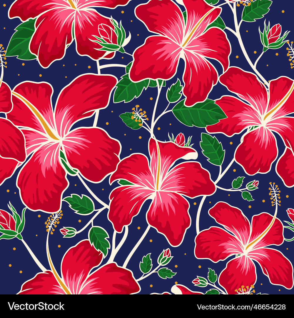 Seamless pattern red hibiscus flower Royalty Free Vector