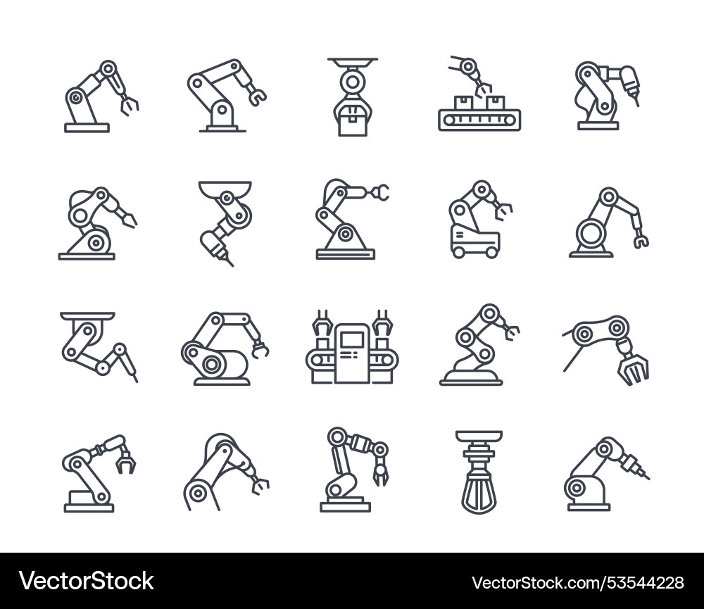 Set of robotic hand line icons simple symbols Set of robotic hand line icons simple symbols vector image