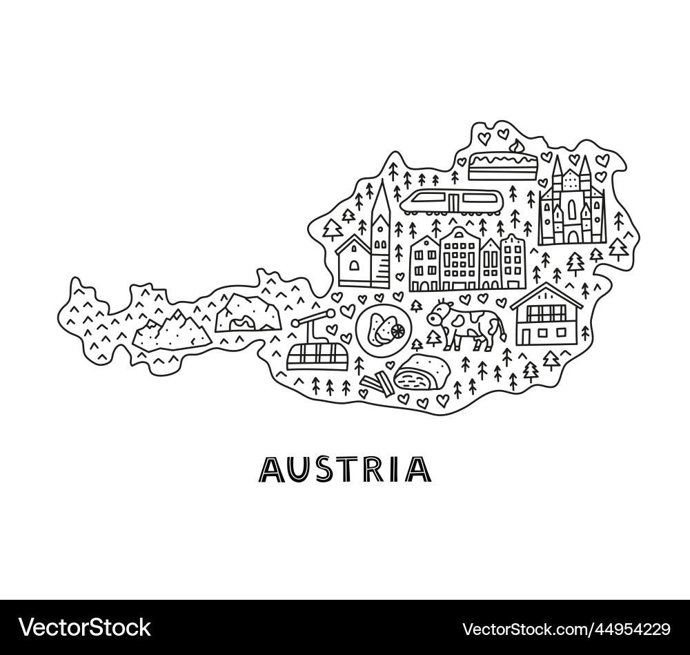 Austria Tourist Doodle Map Vector Image
