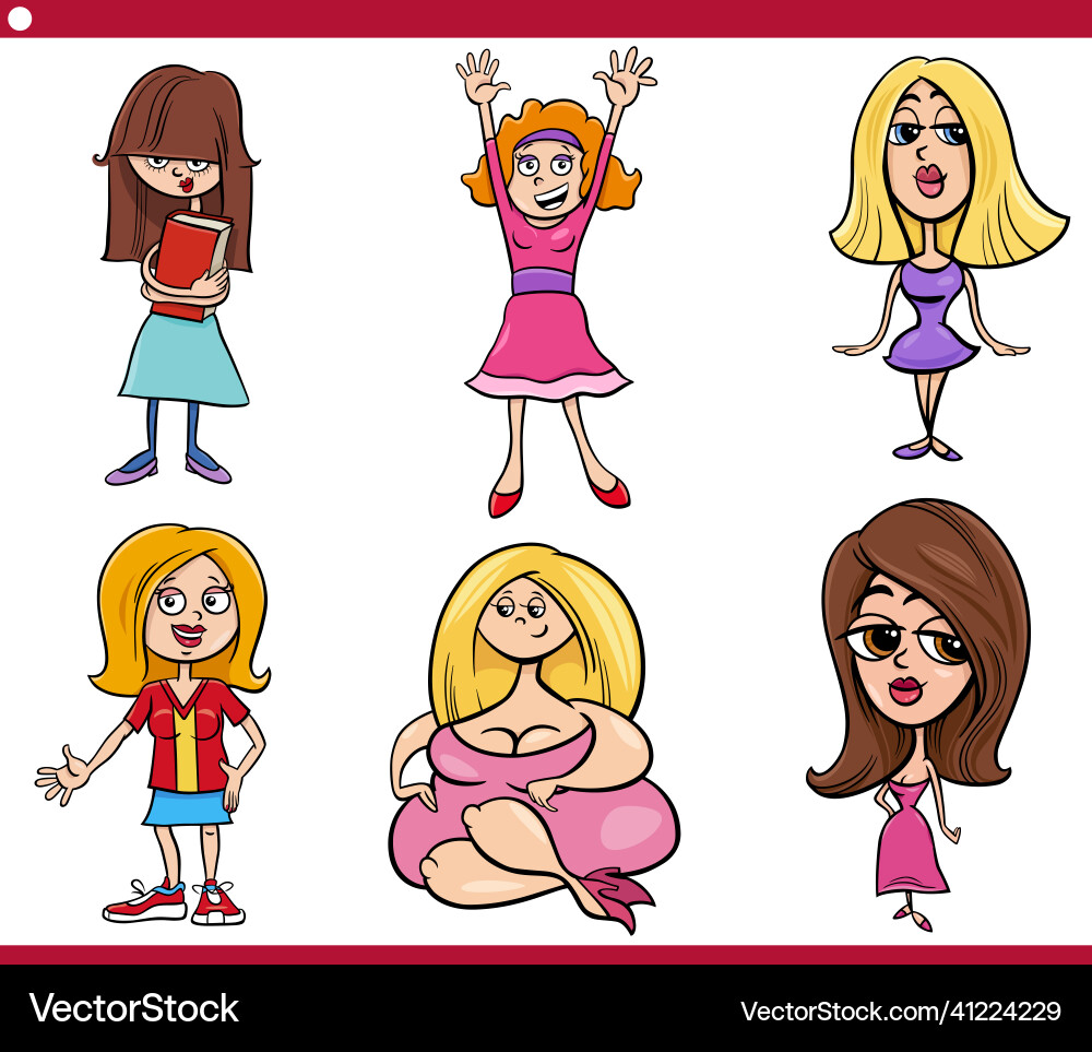 Cartoon girls and women comic characters set Cartoon girls and women comic characters set vector image