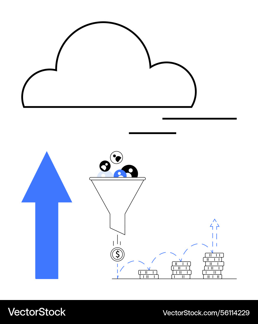 Cloud data funnel transforming inputs Cloud data funnel transforming inputs vector image