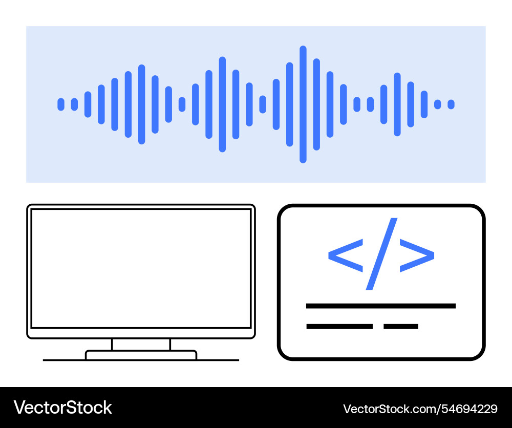 Computer monitor waveform and coding elements Computer monitor waveform and coding elements Vector Image