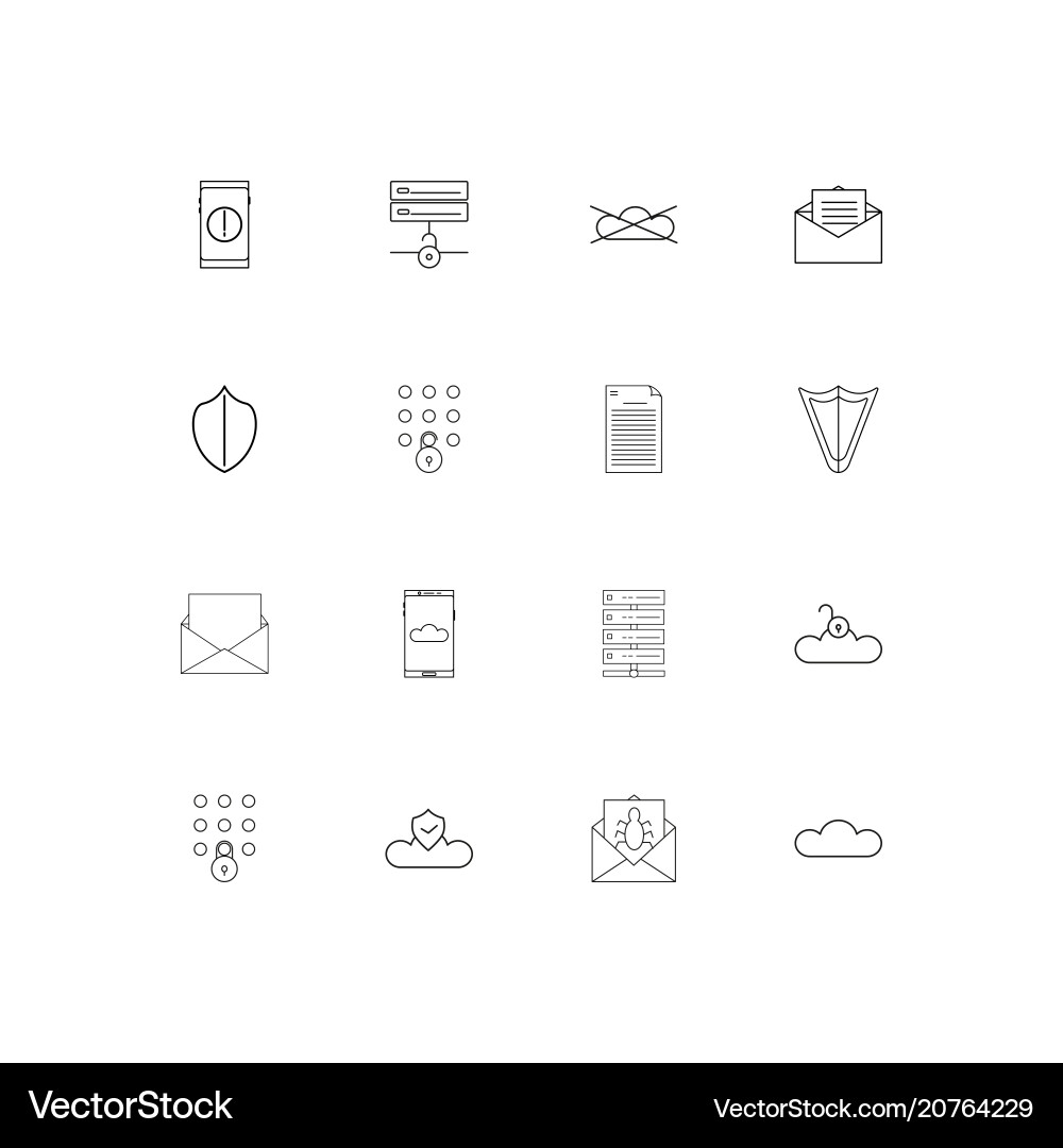Cyber security linear thin icons set outlined vector image