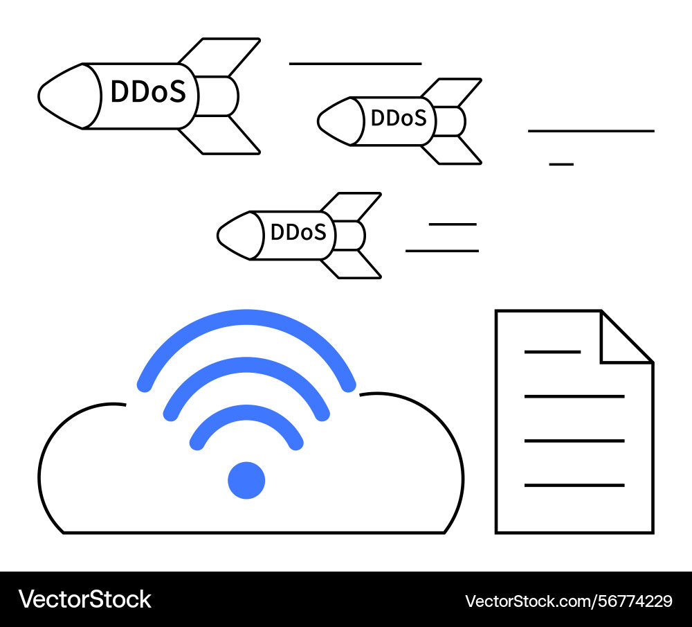 Cyberattack concept with ddos missiles targeting Cyberattack concept with ddos missiles targeting vector image
