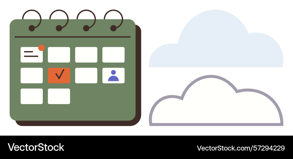 Digital calendar with marked tasks alongside cloud Digital calendar with marked tasks alongside cloud vector image
