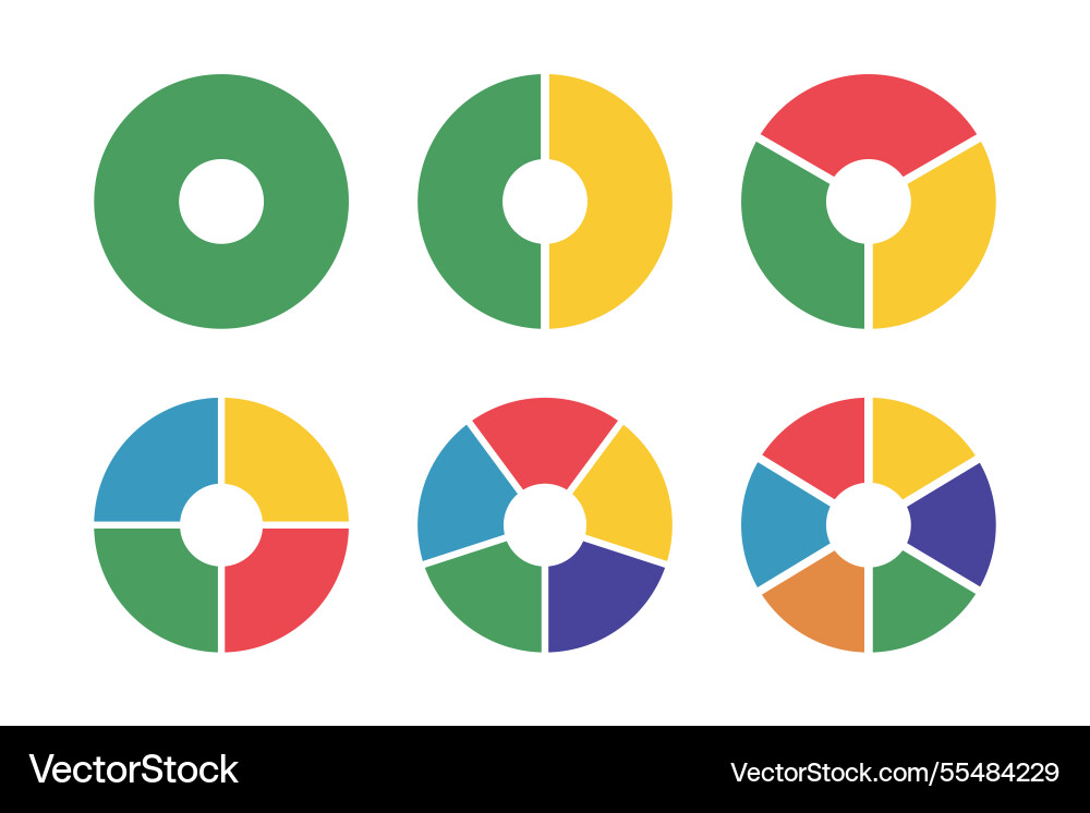 Donut charts segmented on equal parts diagrams Donut charts segmented on equal parts diagrams vector image
