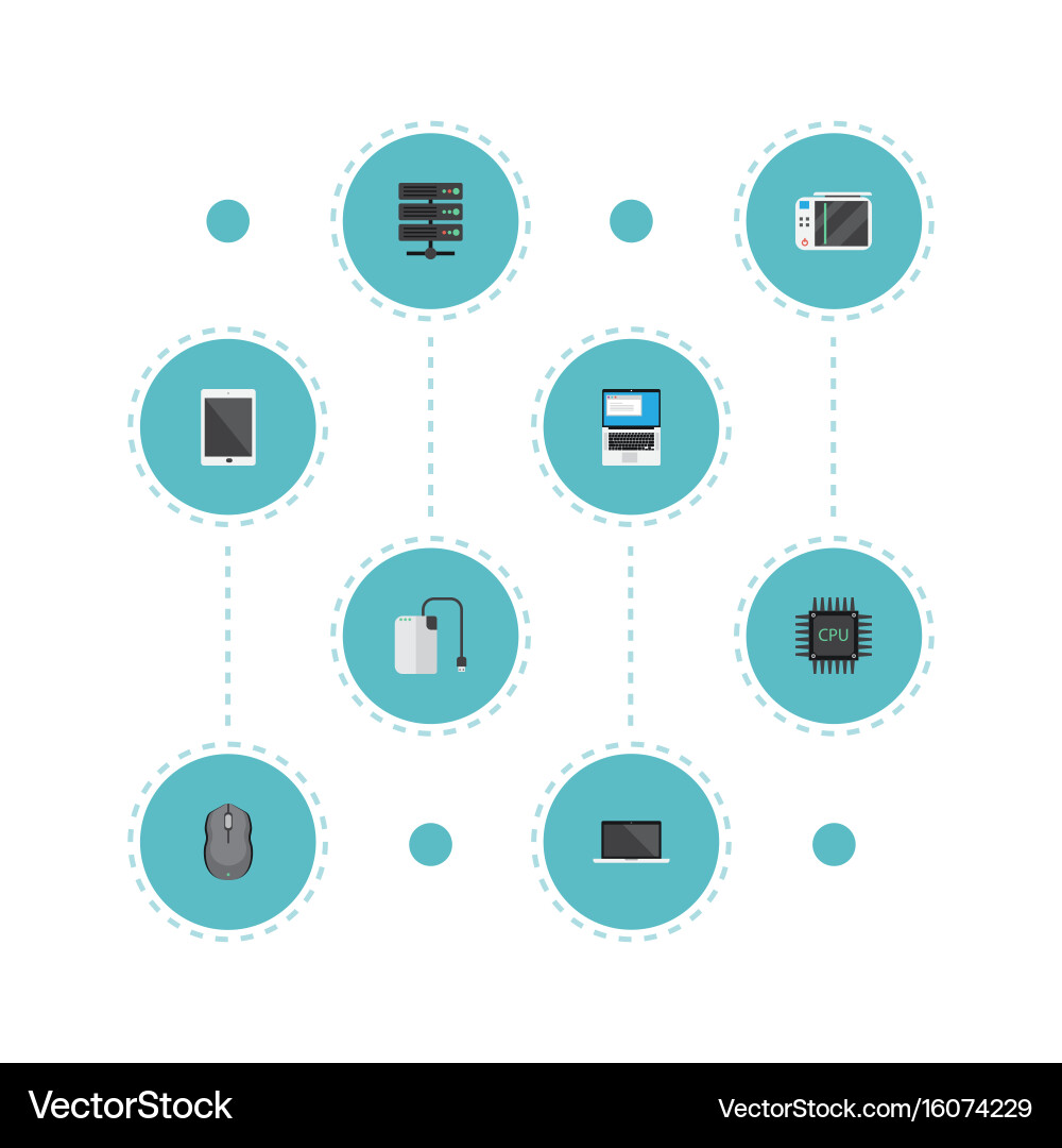 Flat icons datacenter monitor computer mouse Vector Image