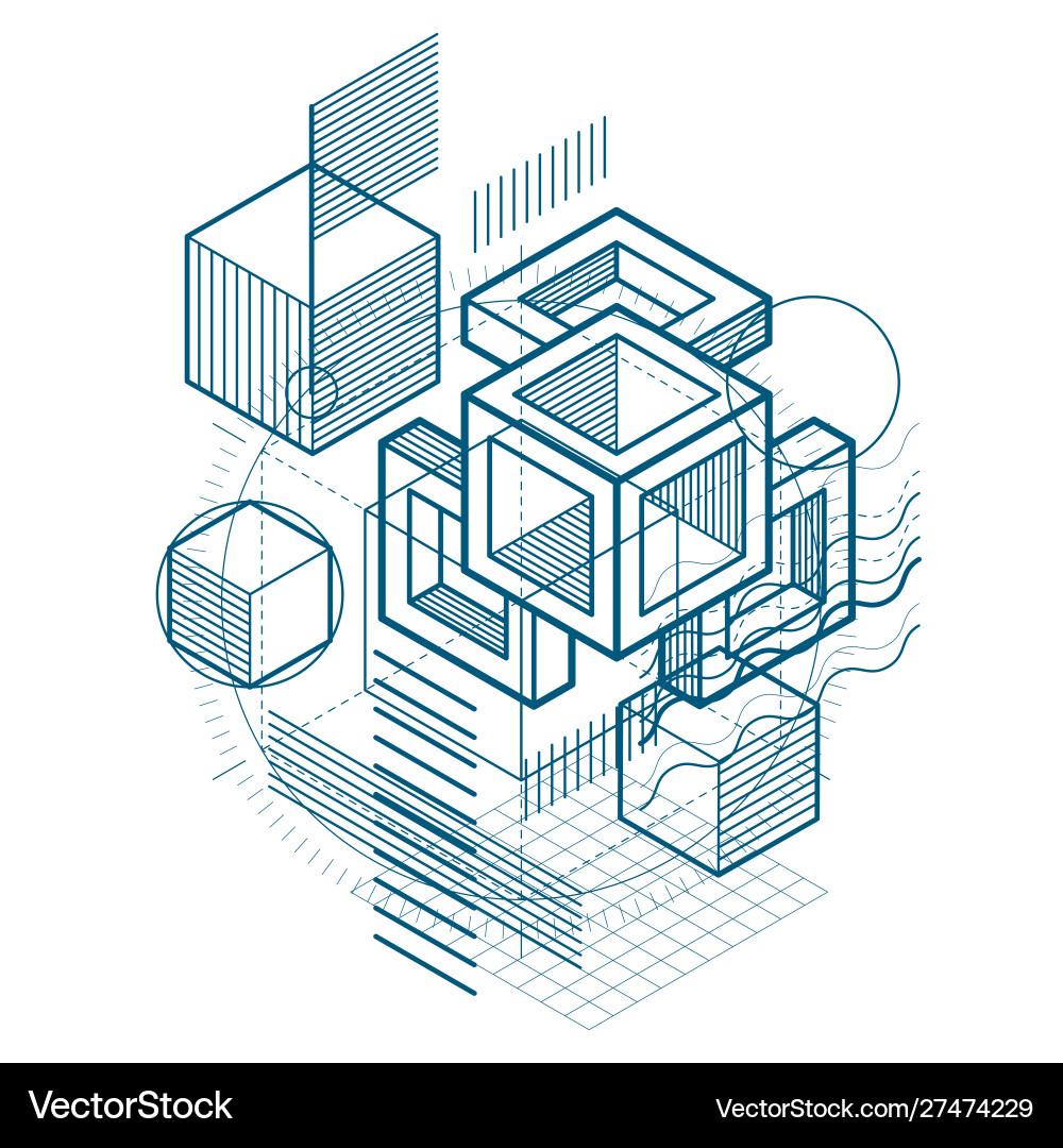 Lines and shapes abstract isometric 3d background vector image