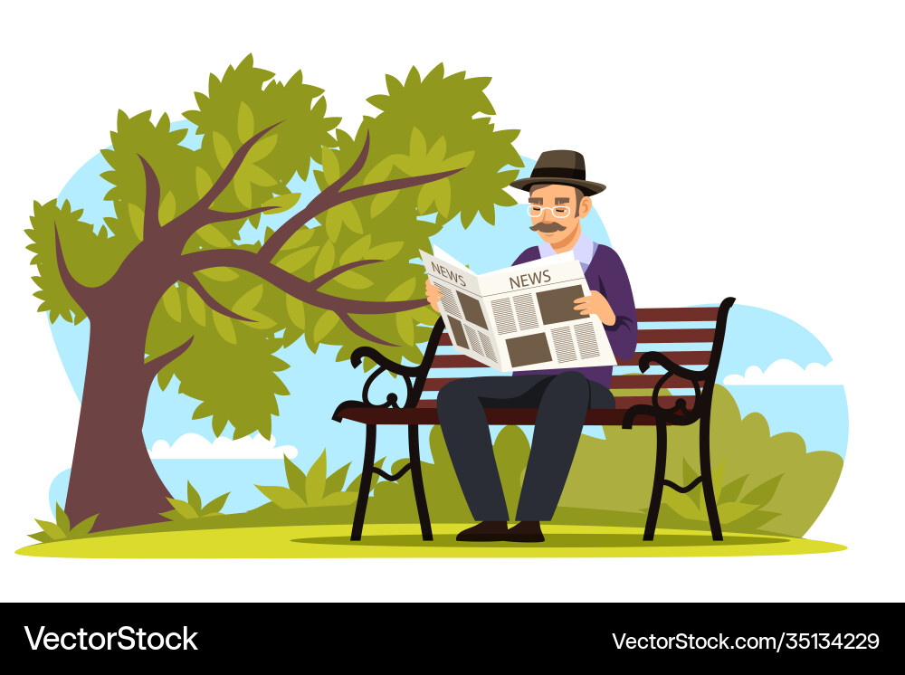 Älter Mann liest Zeitung im Stadtpark Älter Mann liest Zeitung im Stadtpark vektorbild