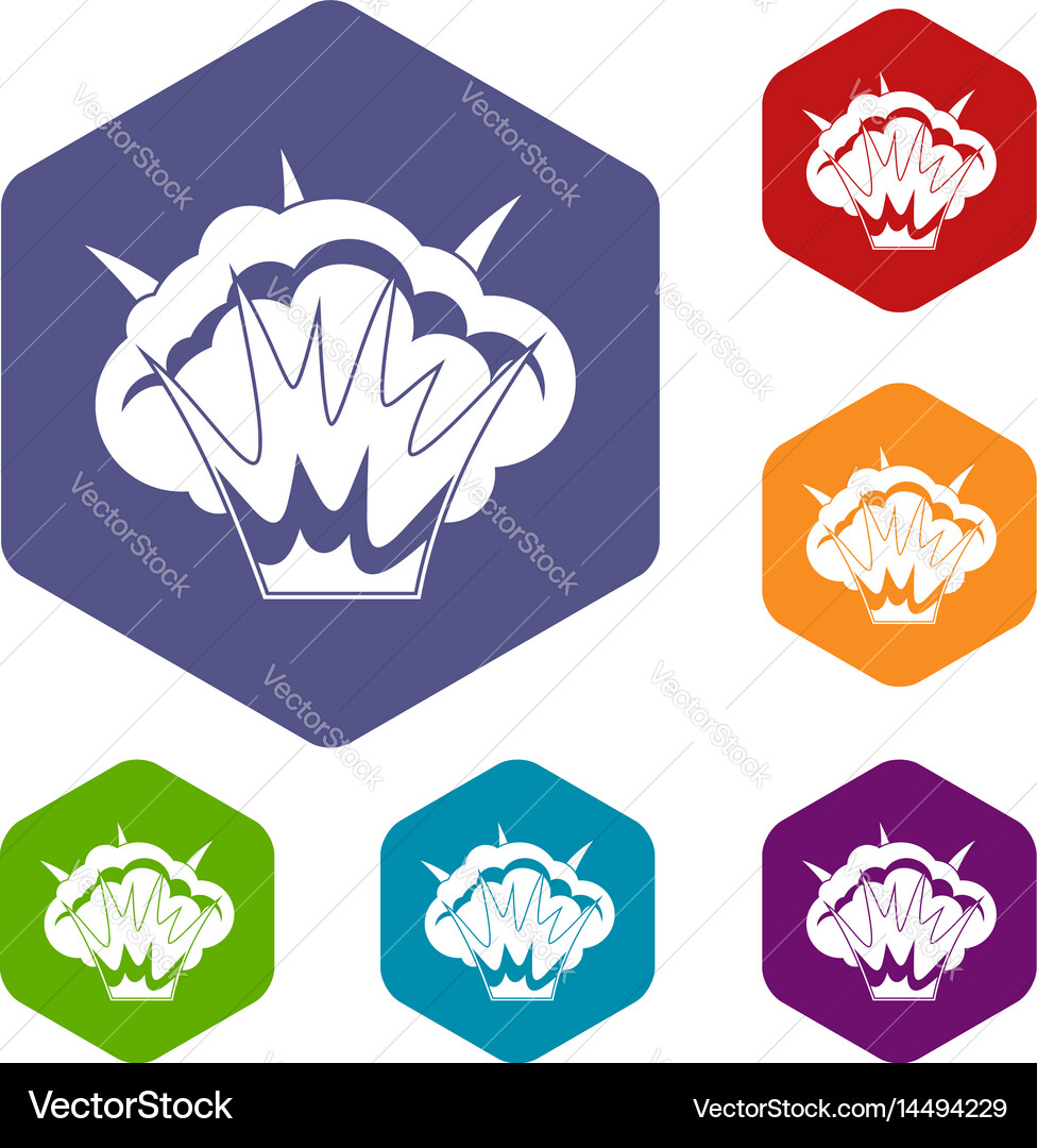 Projectile explosion icons set hexagon Vector Image