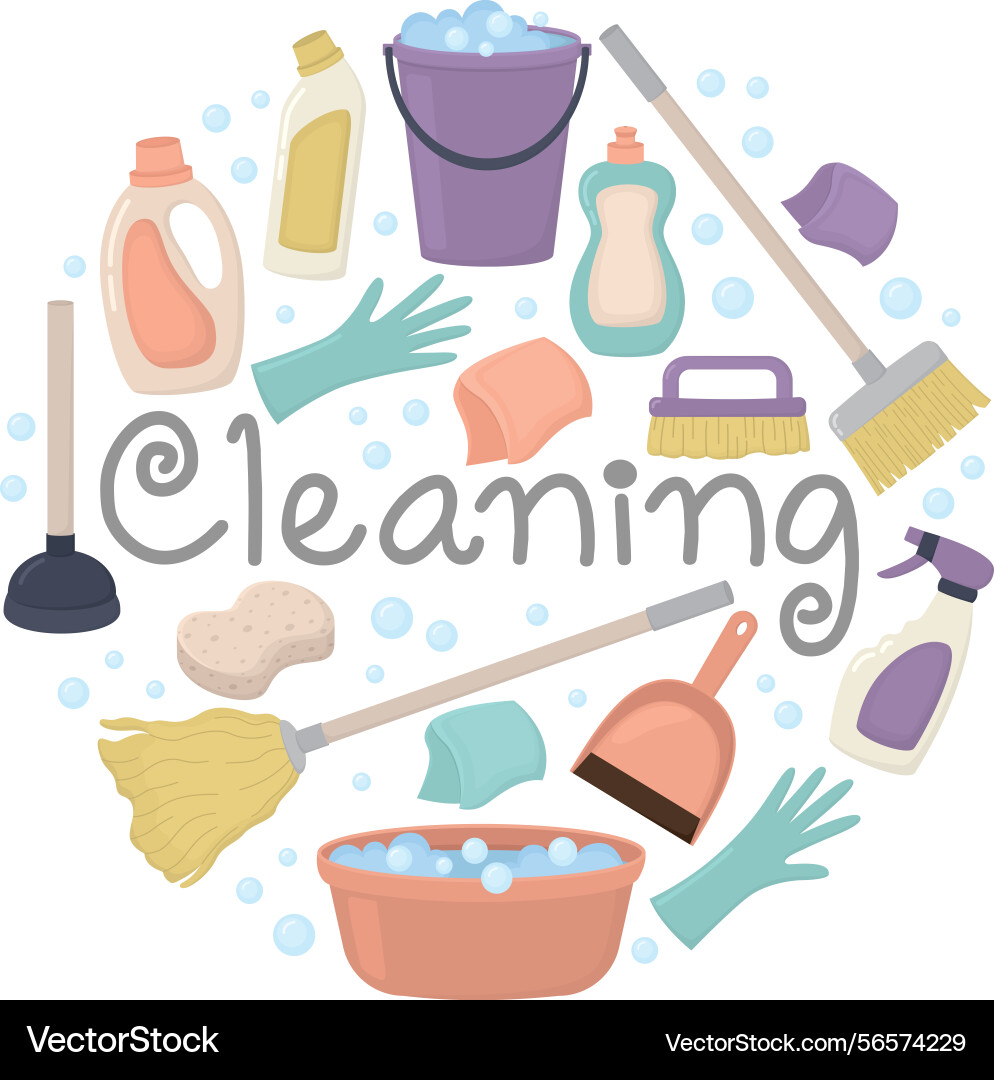 Set of cleaning elements in circle form Vector Image