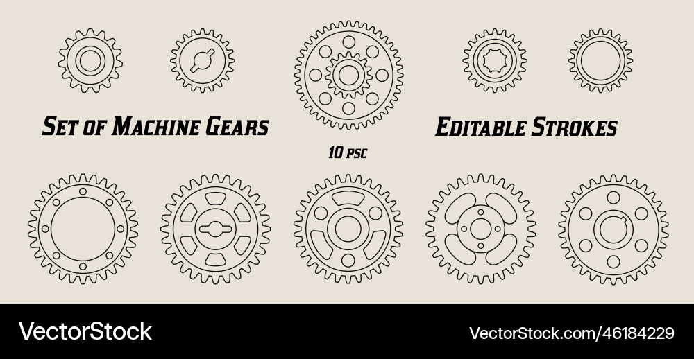 Set of machine gears with editable strokes Set of machine gears with editable strokes vector image