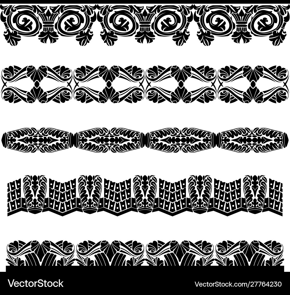 Ancient medieval pattern border set vector image