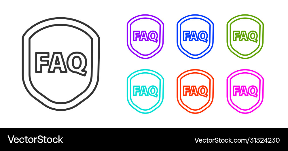 Black line shield with text faq information icon Black line shield with text faq information icon Vector Image