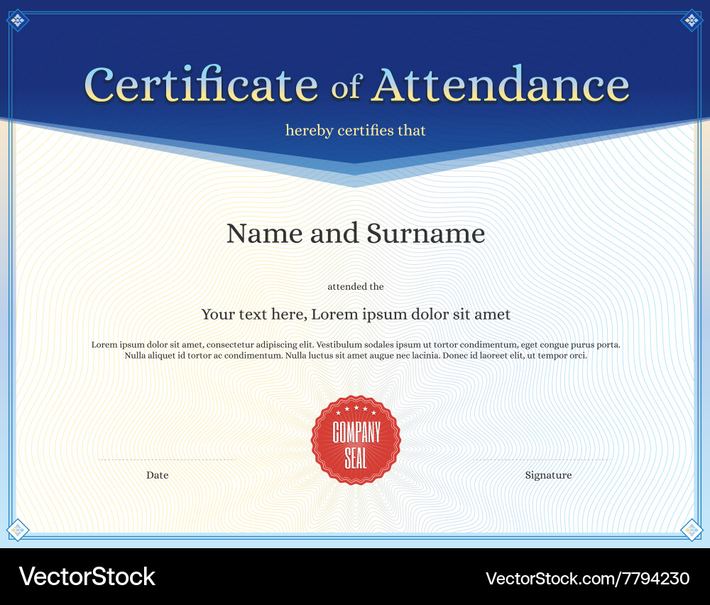 certificate-of-attendance-template-blue-royalty-free-vector