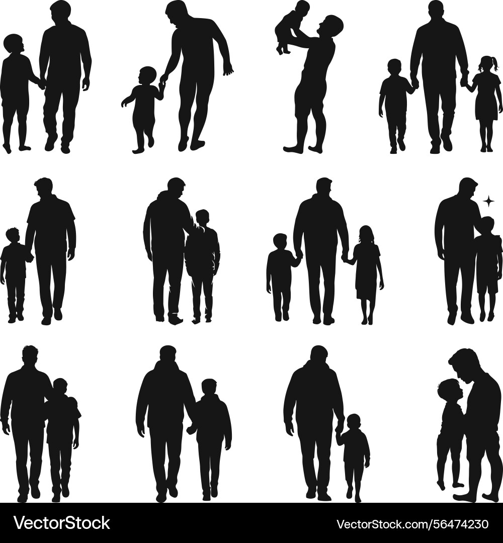 Father and son silhouettes with children Father and son silhouettes with children Vector Image