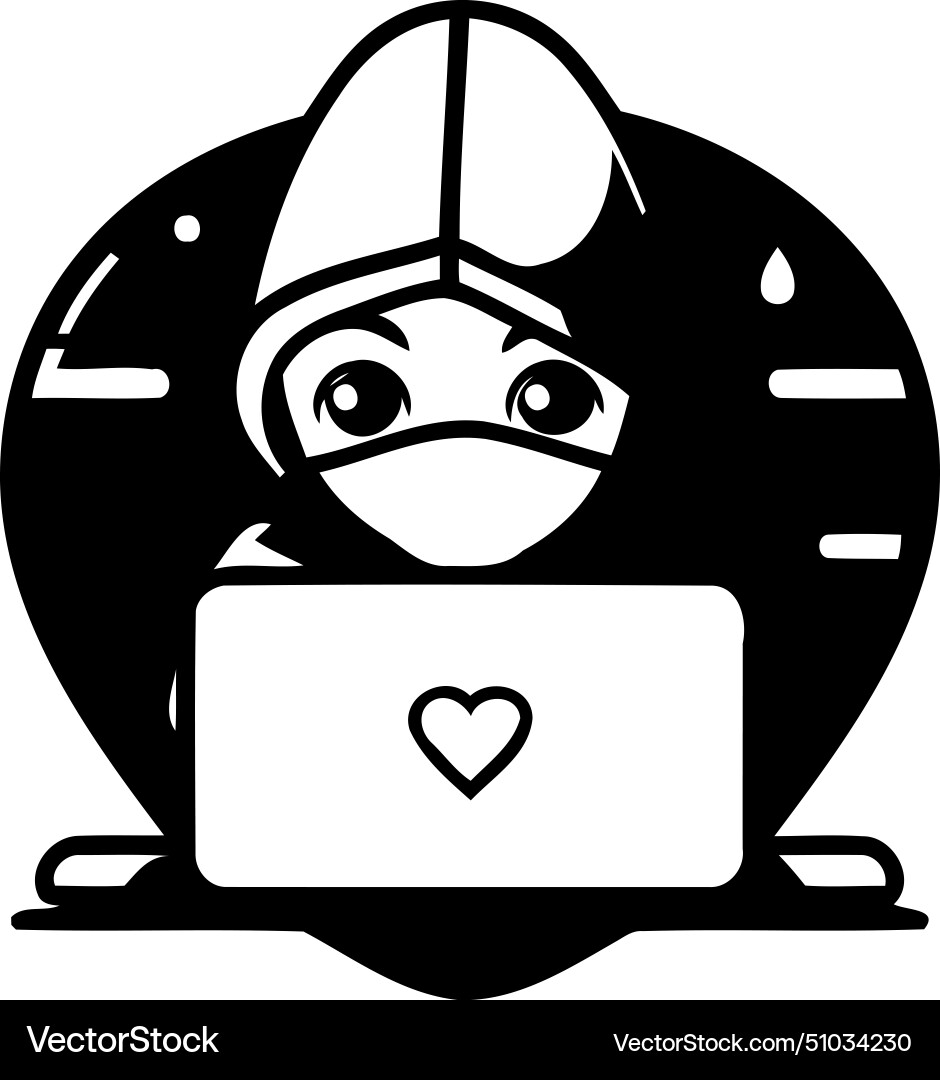 Hacker with laptop and heart flat design Vector Image