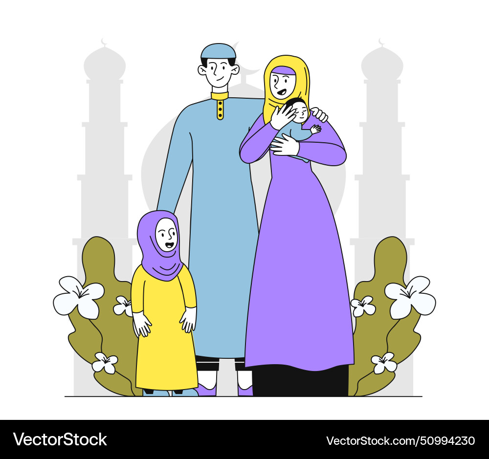 Muslim family linear Royalty Free Vector Image